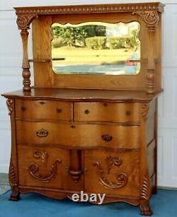 Antique Solid Tiger Oak Server Buffet Sideboard With a mirror