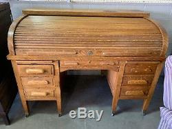 Antique Standard Furniture Company Tiger Oak Roll Top Desk Home Office Library