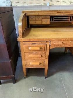 Antique Standard Furniture Company Tiger Oak Roll Top Desk Home Office Library