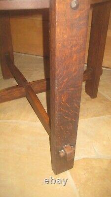 Antique Stickley Era Mission Tiger Oak Arts & Crafts Round Lamp Table Morticed