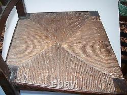 Antique Stickley Quarter Sawn Tiger Oak Rush Bottom Slat Back Desk Chair-#2-37
