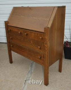 Antique Stickley Style Mission Tiger Oak Arts &Crafts Drop Front Secretary Desk