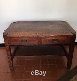 Antique Stickley Tiger Oak 1902 Arts And Crafts Library Table 48W