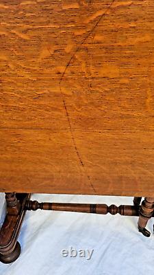 Antique Sutherland Narrow Gate Leg / Drop Leaf Tiger Oak Table Circa 1880's