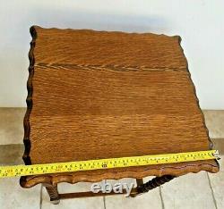 Antique Table Tiger Oak Barley Twist Leg Pub style Scalloped Top Edges
