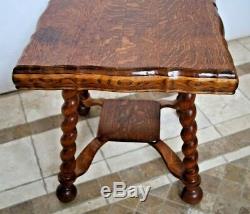 Antique Table Tiger Oak Thick Barley Twist Leg Pub style Fat Top Low shelf
