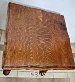 Antique Table Tiger Oak Thick Barley Twist Leg Pub style Fat Top Low shelf