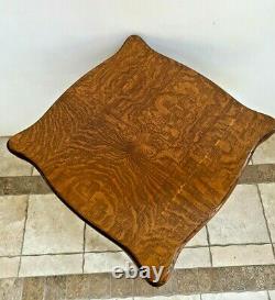 Antique Table Tiger Oak Thick top Barley Twist Leg Pub style bottom shelf