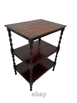 Antique Three Tier Table with two bottom shelves Dark Oak Barley Twist legs