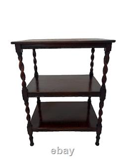 Antique Three Tier Table with two bottom shelves Dark Oak Barley Twist legs