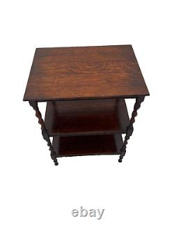 Antique Three Tier Table with two bottom shelves Dark Oak Barley Twist legs