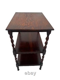 Antique Three Tier Table with two bottom shelves Dark Oak Barley Twist legs