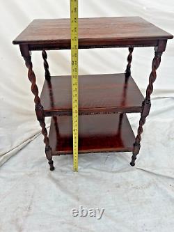 Antique Three Tier Table with two bottom shelves Dark Oak Barley Twist legs