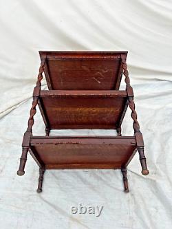 Antique Three Tier Table with two bottom shelves Dark Oak Barley Twist legs