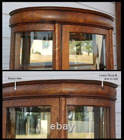 Antique Tiger Oak 2Pillar 3Curved Glass Curio China Cabinet 4Clawfeet Mirror Key