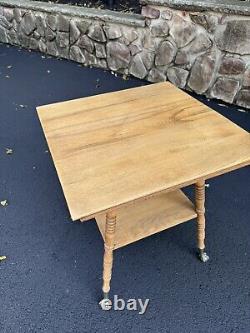 Antique Tiger Oak 2 Tier Parlor Table Claw & Ball Turned Legs 19th Century