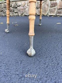 Antique Tiger Oak 2 Tier Parlor Table Claw & Ball Turned Legs 19th Century