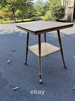 Antique Tiger Oak 2 Tier Parlor Table Claw & Ball Turned Legs 19th Century