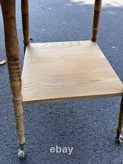 Antique Tiger Oak 2 Tier Parlor Table Claw & Ball Turned Legs 19th Century