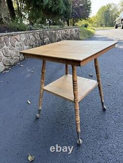 Antique Tiger Oak 2 Tier Parlor Table Claw & Ball Turned Legs 19th Century