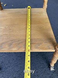 Antique Tiger Oak 2 Tier Parlor Table Claw & Ball Turned Legs 19th Century