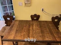 Antique Tiger Oak 48 Long Kitchen Table With 4 Chairs