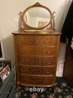Antique Tiger Oak 6 drawer tall dresser