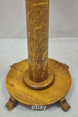 Antique Tiger Oak American Empire Round Column Pedestal Plant Stand