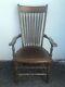 Antique Tiger Oak Arm Chair Desk Chair Withtooled Leather Seat 44 X 24 X 19
