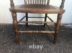Antique Tiger Oak Arm Chair Desk Chair WithTooled Leather Seat 44 X 24 X 19