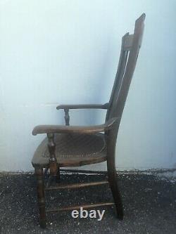 Antique Tiger Oak Arm Chair Desk Chair WithTooled Leather Seat 44 X 24 X 19