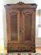 Antique Tiger Oak Armoire Carved With Beautiful Grain And Detailing
