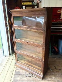 Antique Tiger Oak Barrister Lawyers Cabinet 4 Section Stacking Bookcase 1900s