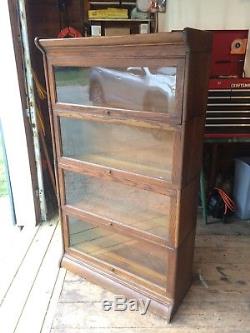 Antique Tiger Oak Barrister Lawyers Cabinet 4 Section Stacking Bookcase 1900s
