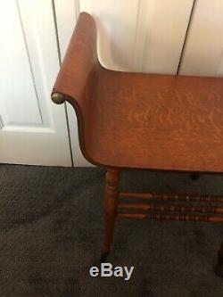 Antique Tiger Oak Bentwood Bench WithCurved Armrests Brass Finials & Claw Feet