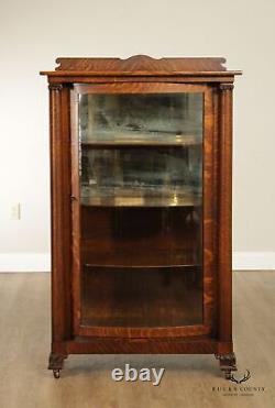 Antique Tiger Oak Bowfront Curio Display China Cabinet