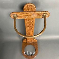 Antique Tiger Oak & Brass Umbrella Stand Vintage Arts & Crafts Mission Primitive