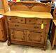 Antique Tiger Oak Buffet Sideboard Back Bar With Carved Lion Heads Includes Key
