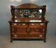 Antique Tiger Oak Carved 2pc Mirrored Sideboard Buffet Bar H70xw66xd27