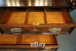 Antique Tiger Oak Carved 2pc Mirrored Sideboard Buffet Bar H70xW66xD27