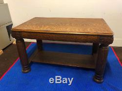 Antique Tiger Oak Carved Library Table Desk