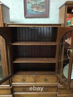 Antique Tiger Oak Carved Multiple Piece Display Case Cabinet Bookcase Library