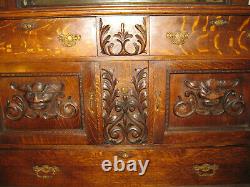 Antique Tiger Oak Carved Sideboard With Mirror