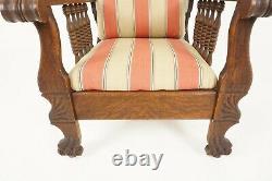 Antique Tiger Oak Chair, Reclining Morris Chair, American 1920, B2320