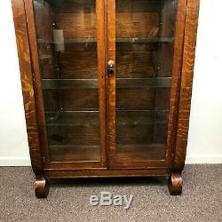 Antique Tiger Oak China Cabinet / Bookcase Double Door