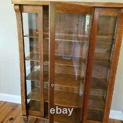 Antique Tiger Oak China Cabinet Bookcase Wavy Glass