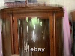 Antique Tiger Oak China Curio Cabinet Showcase Cupboard curved glass