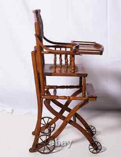 Antique Tiger Oak Convertible High Chair Stroller