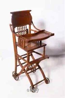 Antique Tiger Oak Convertible High Chair Stroller