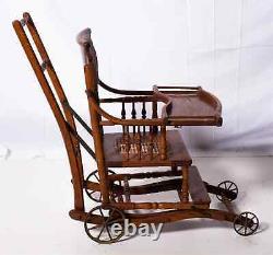 Antique Tiger Oak Convertible High Chair Stroller